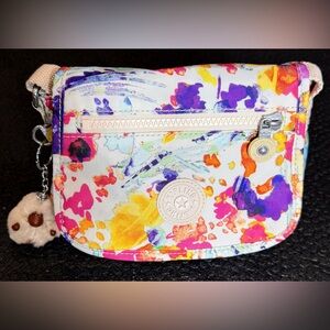 Womens Kipling Wes Crossbody Watercolor Bag Purse Handbag Adjustable Keychain